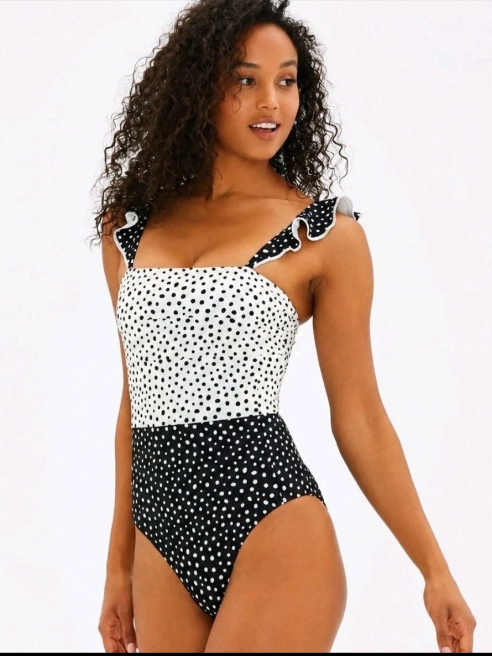 Summersalt polka Dot Ruffle Strap One-Piece Swimsuit - Black & Cream 4